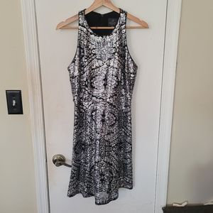Adrianna Papell Silver and black Sequin Sleeveless Party Mini Dress